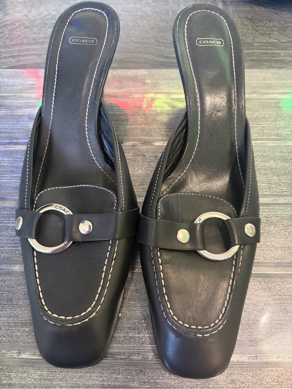 👠 VINTAGE COACH SHERI P271 ALL BLACK MULES SIZE 9